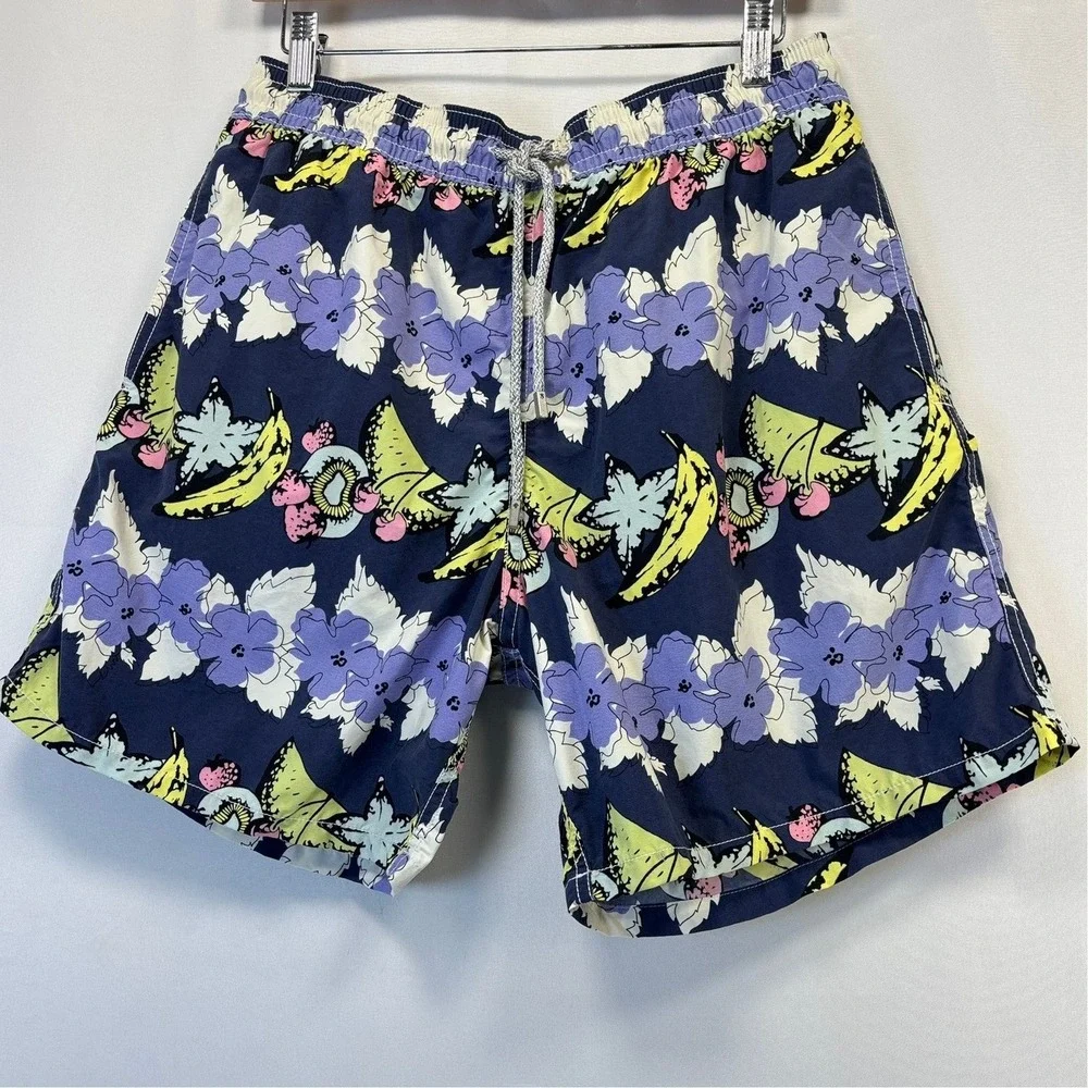 Vilebrequin Swim Trunks Men XL Navy Tropical Fruit Floral Drawstring Shorts
